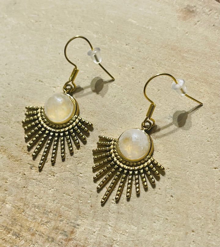 Paire de boucles d’oreilles Soleil en Cristal de roche - Les bijoux de Théa