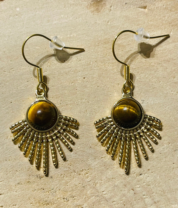 Paire de boucles d’oreilles Soleil en Œil de Tigre - Les bijoux de Théa
