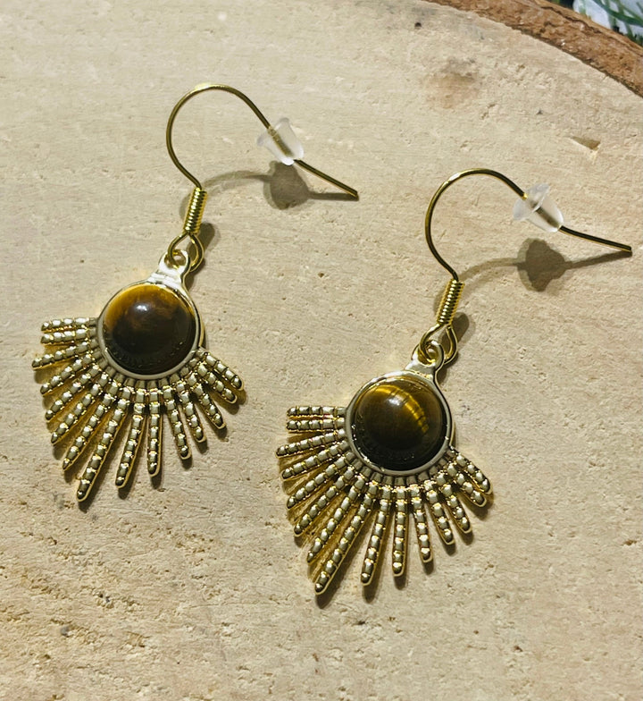 Paire de boucles d’oreilles Soleil en Œil de Tigre - Les bijoux de Théa