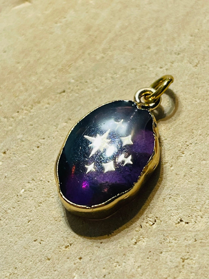 Pendentif Amethyste étoiles dorées - Les bijoux de Théa