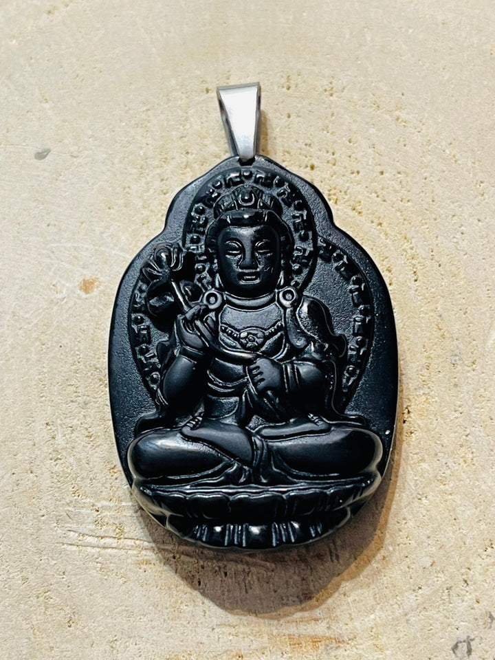 Pendentif Amulette Bouddha Lotus en Obsidienne noire - Les bijoux de Théa