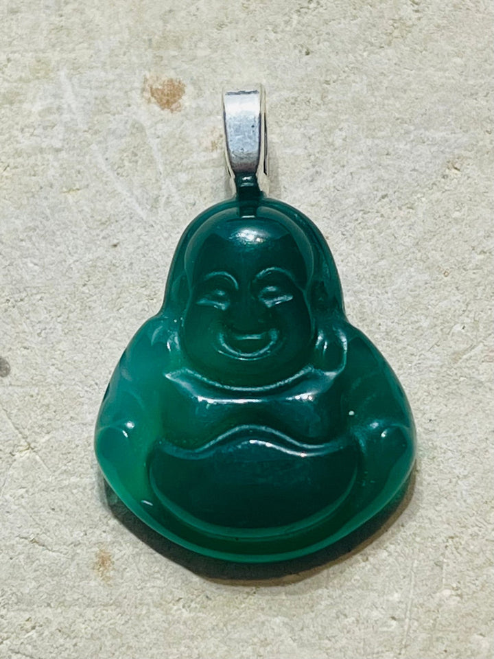 Pendentif Bouddha en Onyx vert - Les bijoux de Théa
