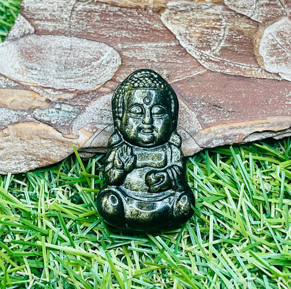 Pendentif Bouddha Obsidienne dorée - Les bijoux de Théa