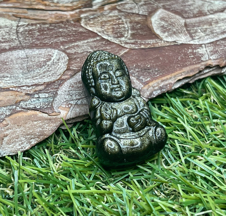 Pendentif Bouddha Obsidienne dorée - Les bijoux de Théa