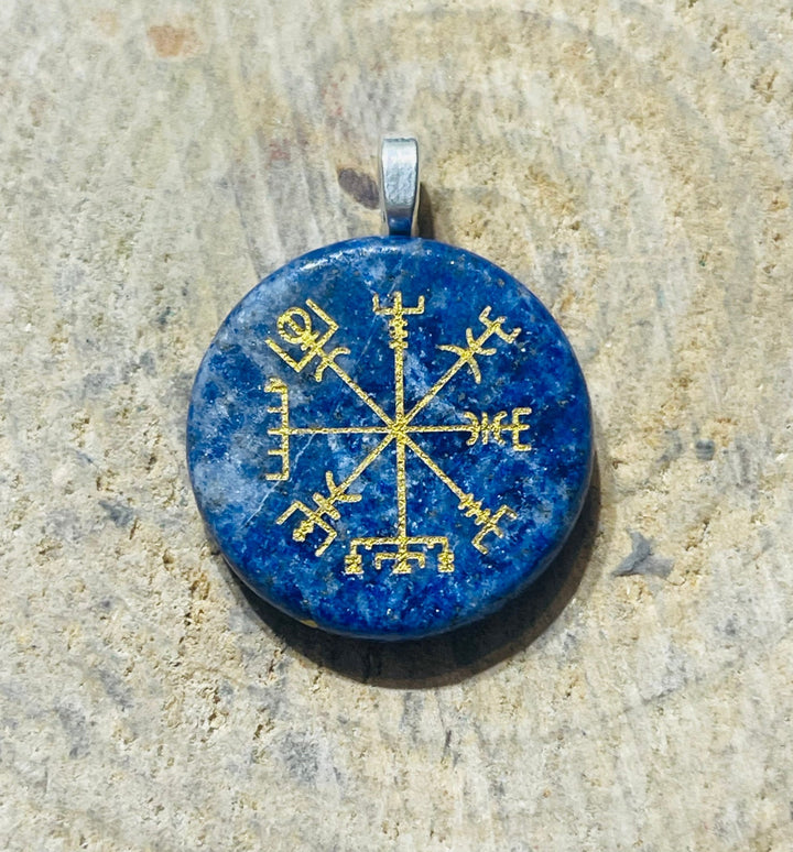 Pendentif boussole viking en lapis lazuli - Les bijoux de Théa