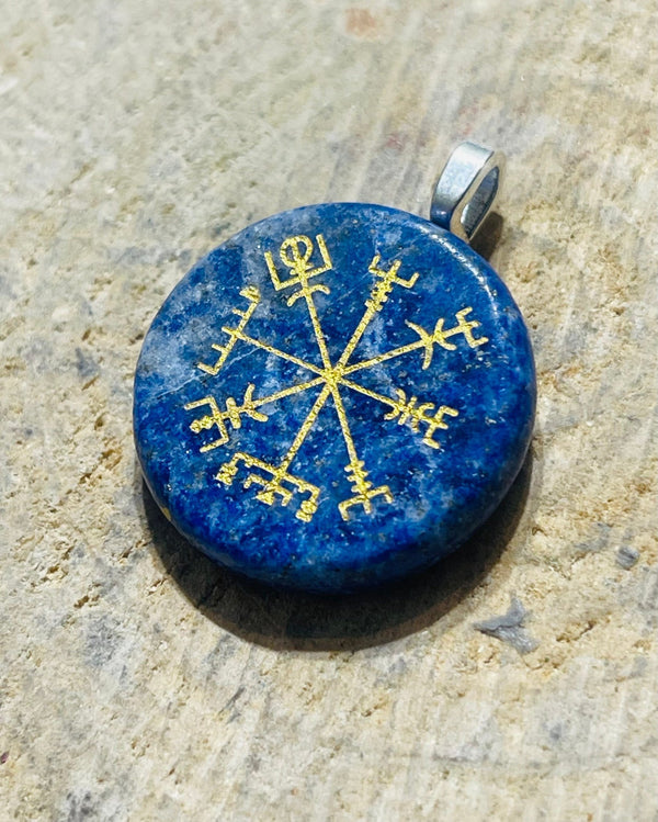 Pendentif boussole viking en lapis lazuli - Les bijoux de Théa
