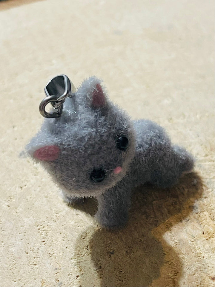 Pendentif Chat feutrine gris - Les bijoux de Théa
