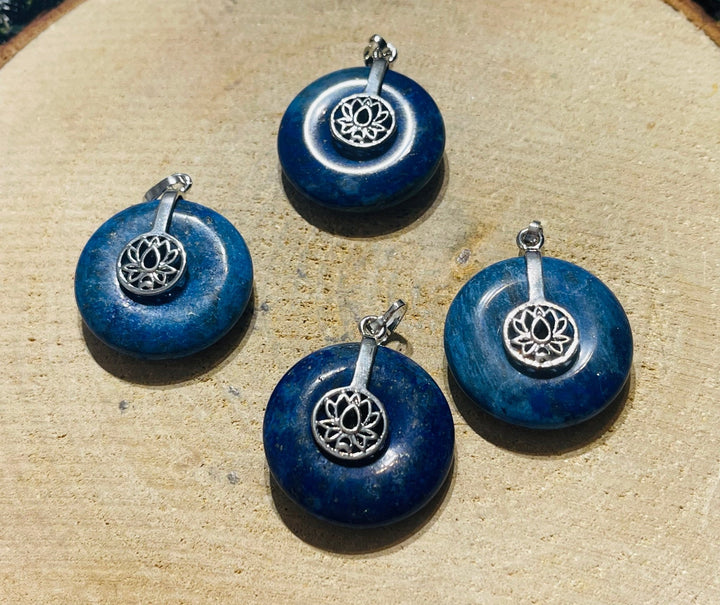 Pendentif Donut / Pi chinois en Lapis lazuli et bélière lotus - Les bijoux de Théa