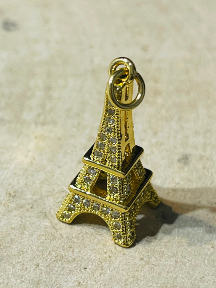 Pendentif doré Tour Eiffel et diamants CZ - Les bijoux de Théa
