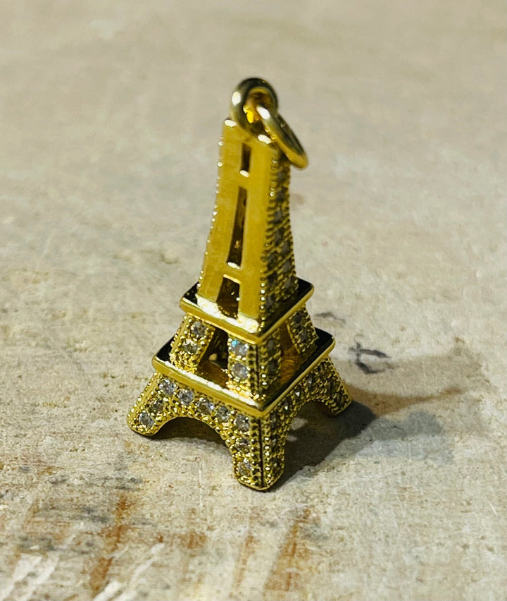 Pendentif doré Tour Eiffel et diamants CZ - Les bijoux de Théa