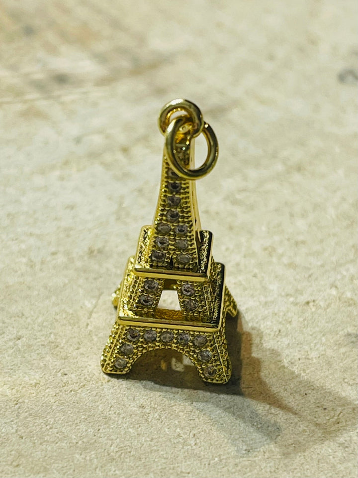 Pendentif doré Tour Eiffel et diamants CZ - Les bijoux de Théa