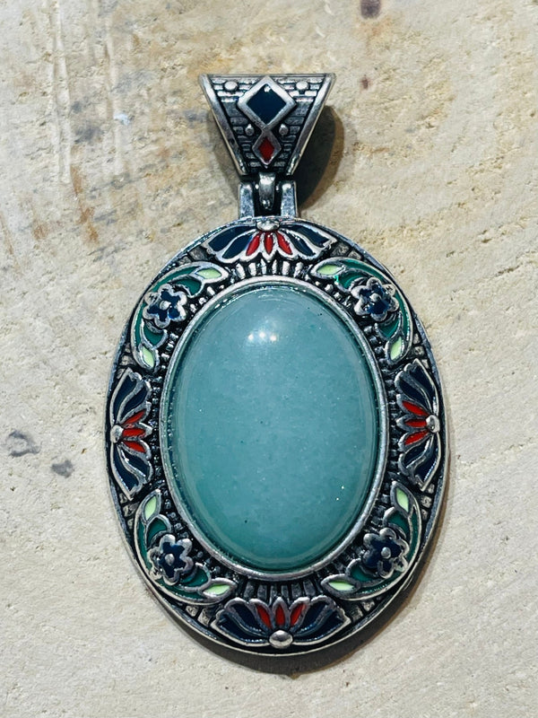 Pendentif en Aventurine verte et en émaux - Les bijoux de Théa