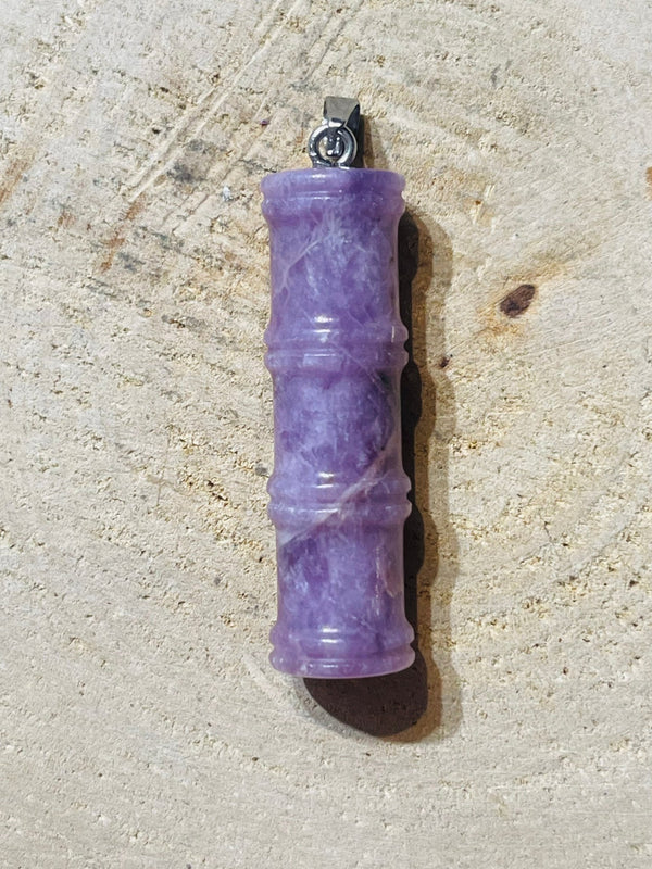 Pendentif en Lépidolite en forme de Bambou - Les bijoux de Théa