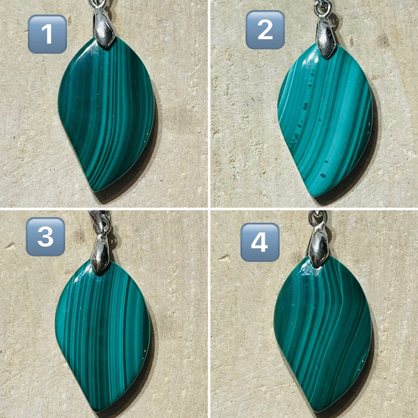Pendentif en Malachite en forme de feuille - Les bijoux de Théa