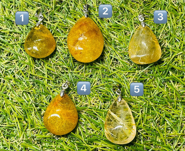 Pendentif en Quartz rutile doré au choix (1) - Les bijoux de Théa