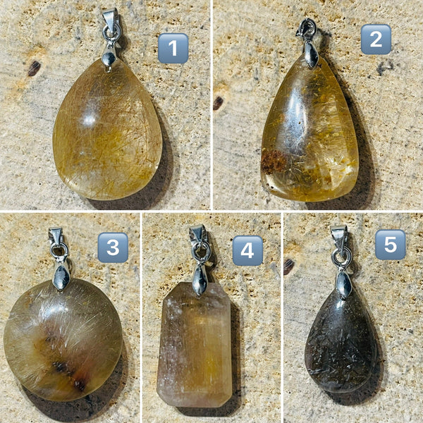 Pendentif en Quartz rutile doré au choix (2) - Les bijoux de Théa