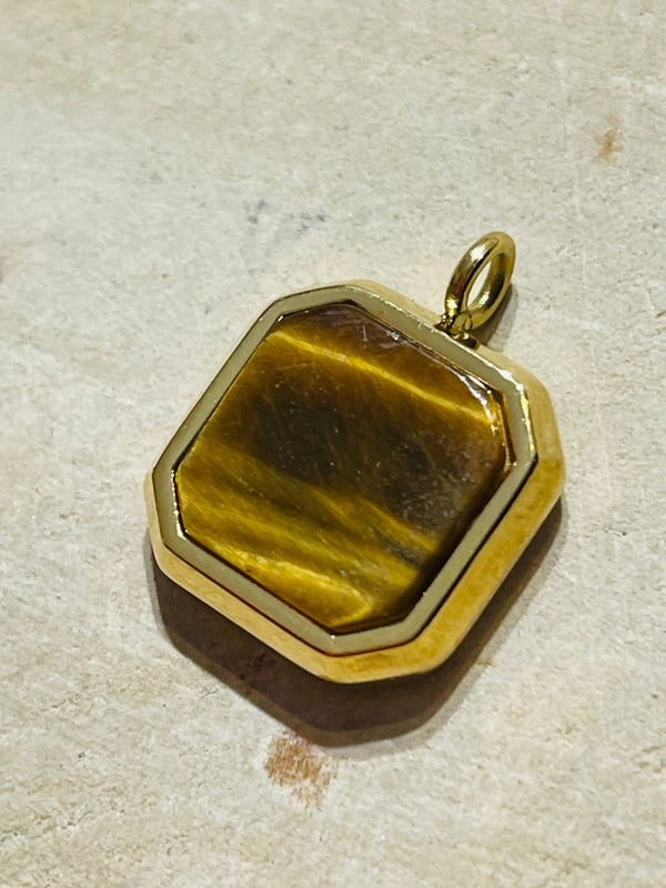 Pendentif Œil de tigre octogone - Les bijoux de Théa
