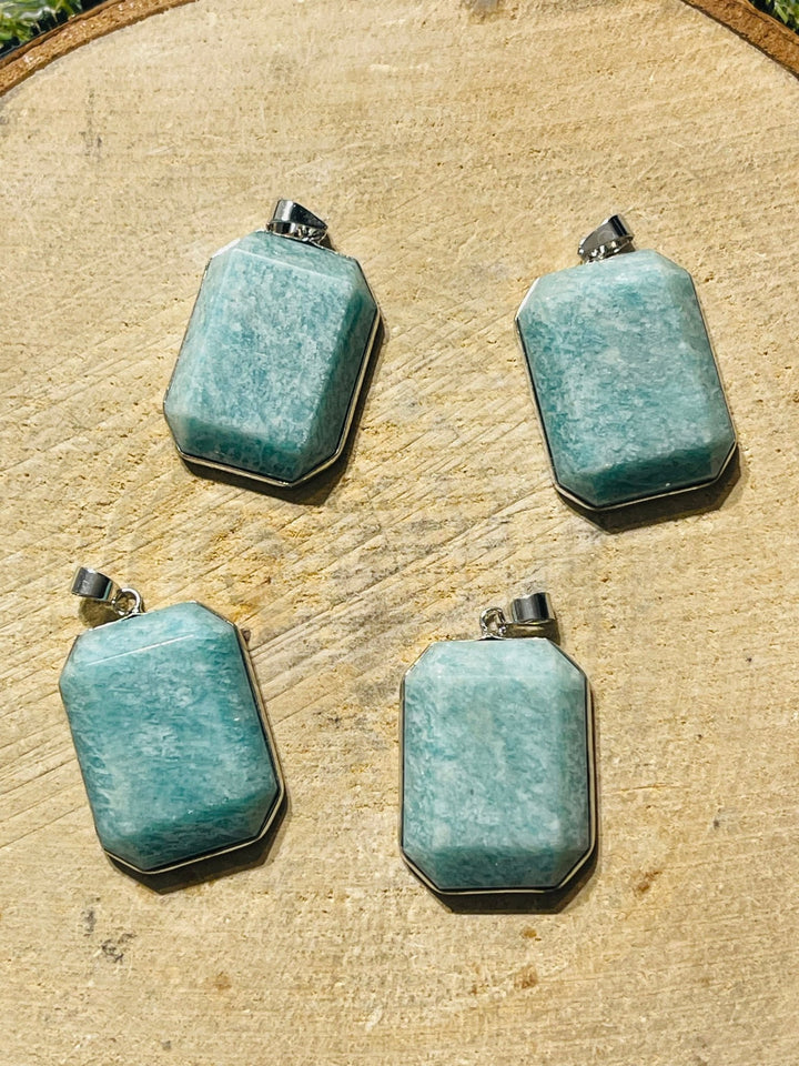 Pendentif rectangle en Amazonite facettée - Les bijoux de Théa