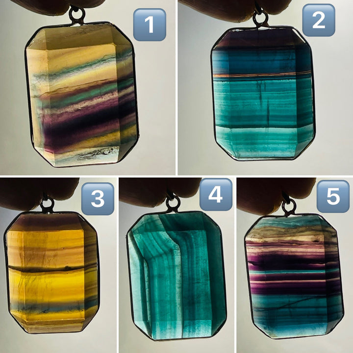 Pendentif rectangle en Fluorite facettée au choix - Les bijoux de Théa