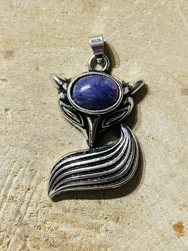 Pendentif Renard en Charoïte - Les bijoux de Théa