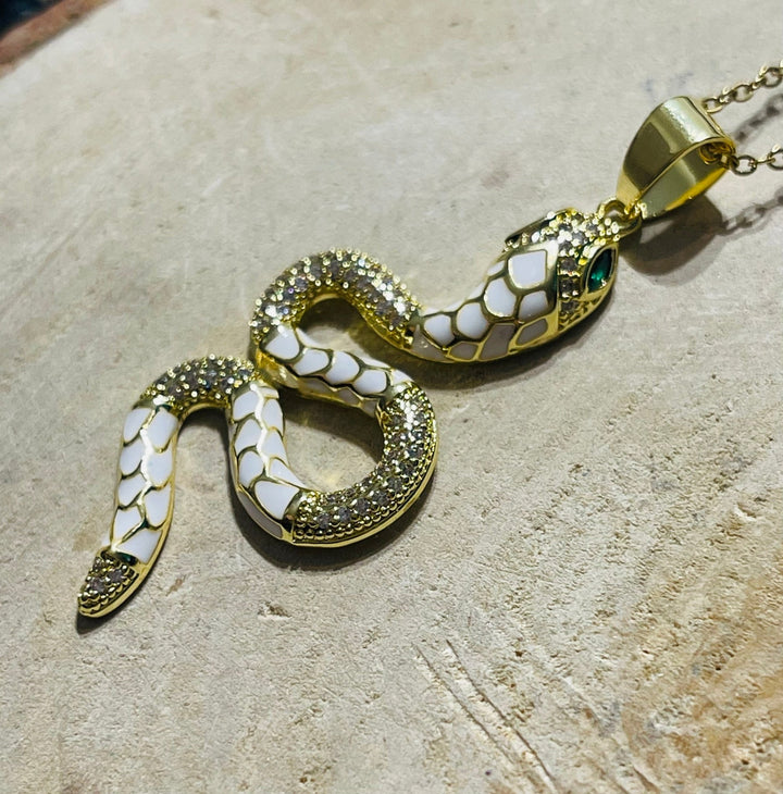 Pendentif serpent en émaux et sa chaîne - Les bijoux de Théa