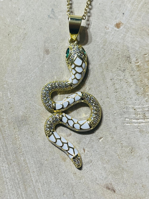 Pendentif serpent en émaux et sa chaîne - Les bijoux de Théa