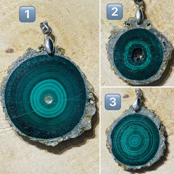 Pendentif serti d'une tranche de Malachite druzy au choix - Les bijoux de Théa