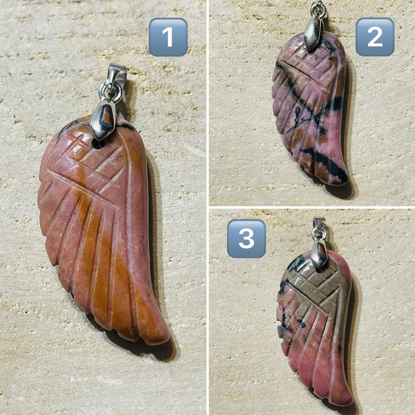Pendentifs Aile d’ ange en Rhodonite au choix - Les bijoux de Théa
