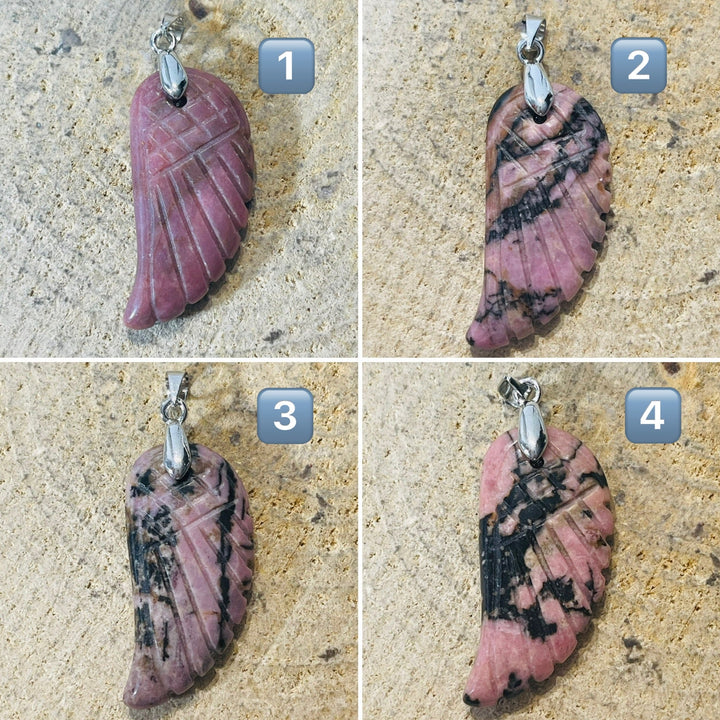 Pendentifs Aile d’ange en Rhodonite au choix - Les bijoux de Théa