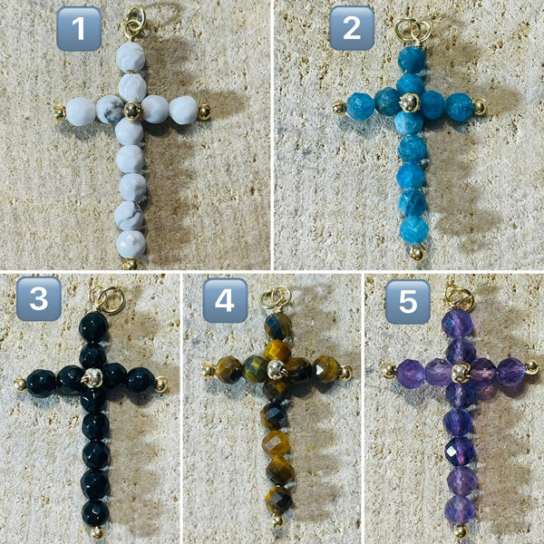 Pendentifs Croix en pierre naturelle Améthyste, Apatite, Howlite, Onyx et Œil de tigre au choix - Les bijoux de Théa