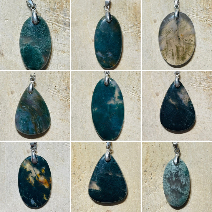 Pendentifs en Agate mousse cabochon au choix (2) - Les bijoux de Théa