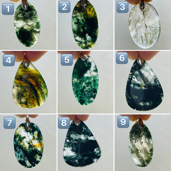 Pendentifs en Agate mousse cabochon au choix (2) - Les bijoux de Théa