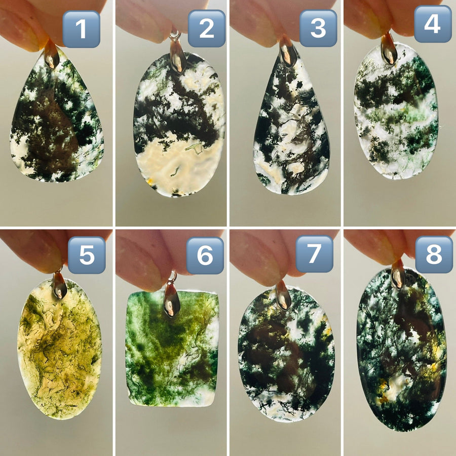 Pendentifs en Agate mousse cabochon au choix (2) - Les bijoux de Théa