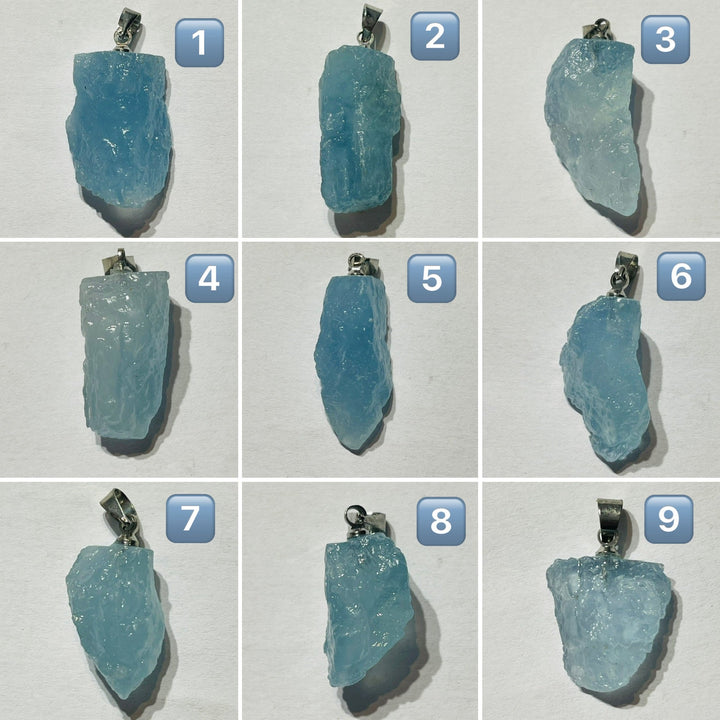 Pendentifs en pierre naturelle Aigue marine brute au choix (2) - Les bijoux de Théa