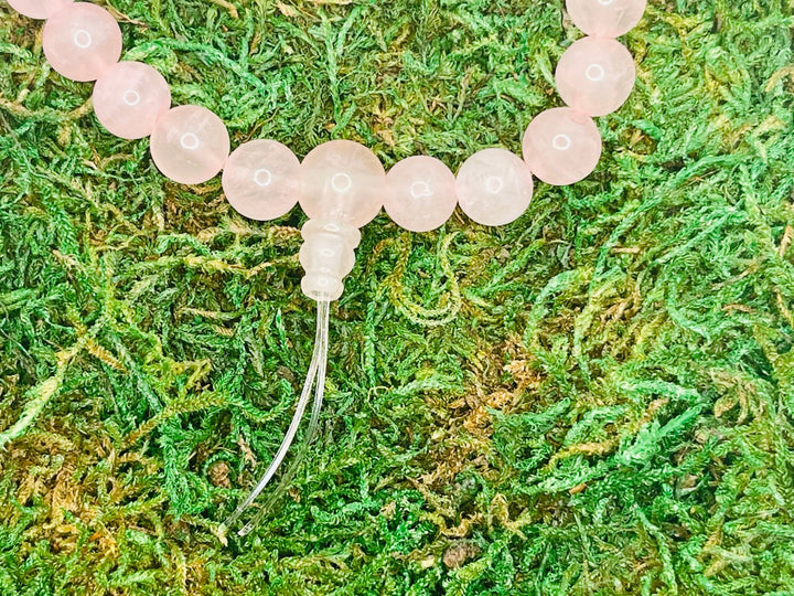 Perle naturelle Guru en Quartz rose pour fermer bracelet Mala - Les bijoux de Théa