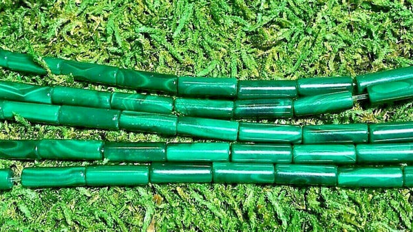 Perles en Malachite tube (lot de 15) - Les bijoux de Théa