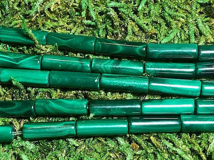 Perles en Malachite tube (lot de 15) - Les bijoux de Théa