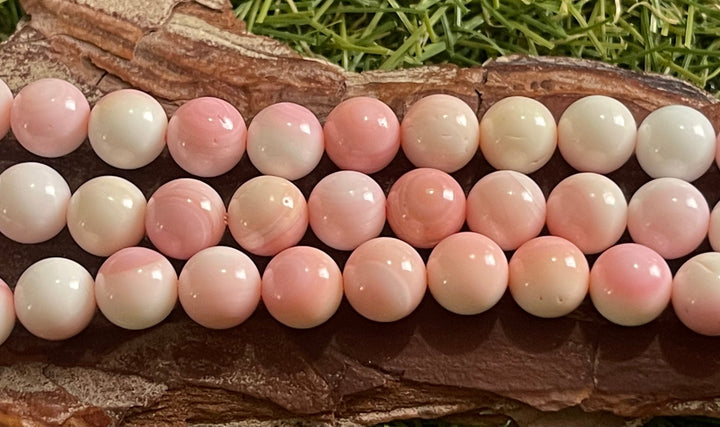 Perles en Nacre rose des Bahamas en 6 mm(lot de 10) - Les bijoux de Théa