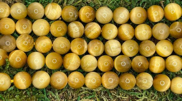 Perles en Oeil de Tigre Jaune en 10 mm - Les bijoux de Théa