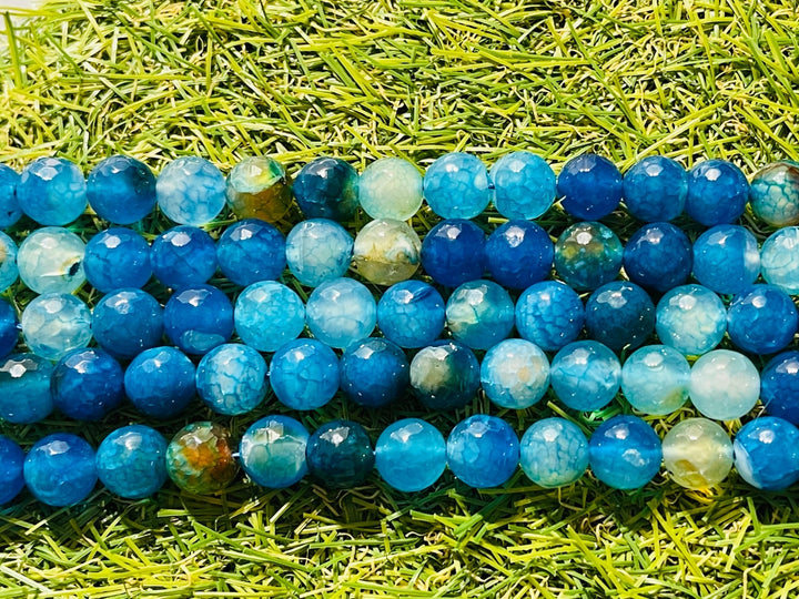 Perles en pierre naturelle Agate veine de dragon facettée en 10 mm - Les bijoux de Théa