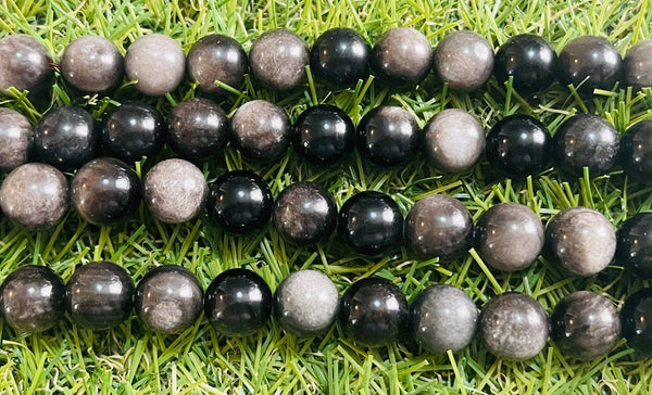 Perles en pierre naturelle en Obsidienne Oeil Céleste argentée grise en 8 mm - Les bijoux de Théa