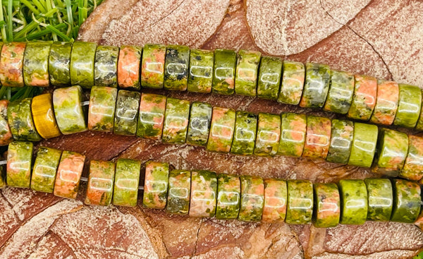 Perles Heishi en Unakite en 6 mm - Les bijoux de Théa