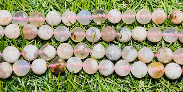 Perles naturelles en Agate Fleurs de cerisier en 6 mm - Les bijoux de Théa