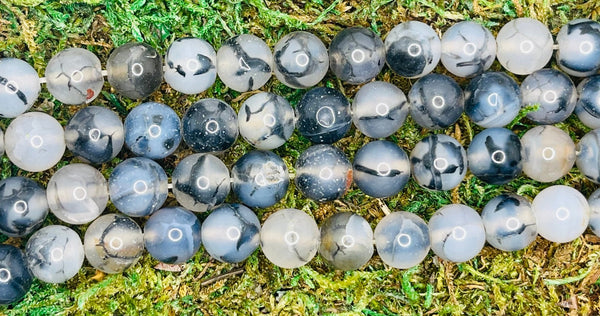 Perles naturelles en Agate veine de dragon en 10 mm - Les bijoux de Théa