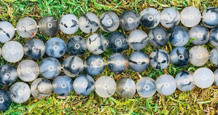 Perles naturelles en Agate veine de dragon en 6 mm - Les bijoux de Théa
