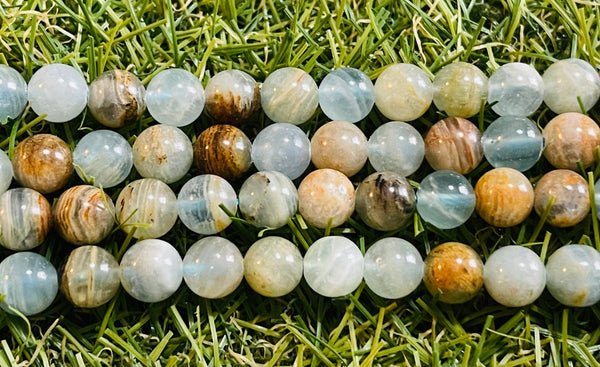 Perles naturelles en Calcite bleue en 8 mm - Les bijoux de Théa