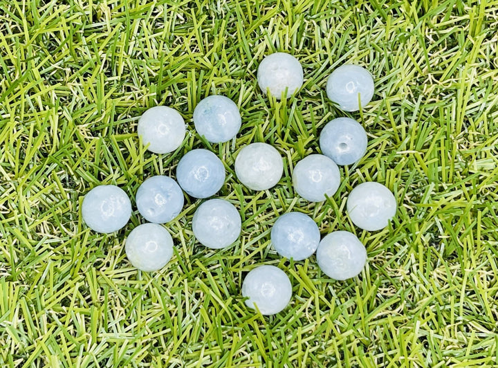 Perles naturelles en Célestine 10 mm (lot de 10 perles) - Les bijoux de Théa