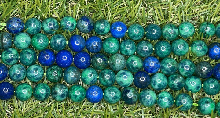 Perles naturelles en Chrysocolle et Lapis lazuli en 10 mm - Les bijoux de Théa