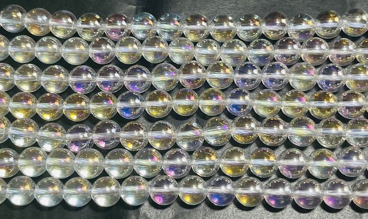 Perles naturelles en Cristal de Roche Aura en 10 mm - Les bijoux de Théa