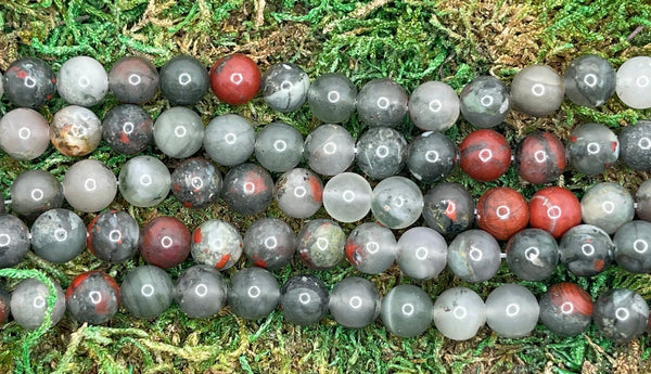 Perles naturelles en Jaspe Blood Stone Africain en 10 mm - Les bijoux de Théa